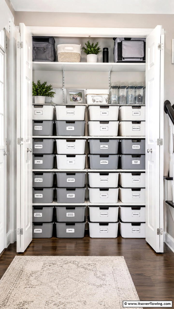 Utilizing Modular Storage Bins - 30 Smart Hall Closet Organization Ideas for Maximized Space