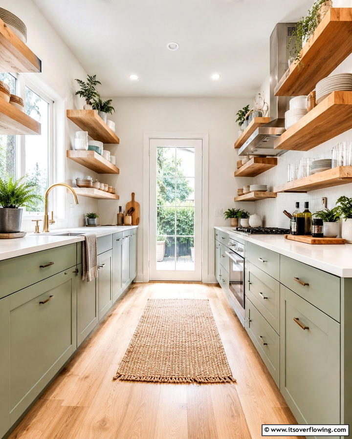 Utilizing Open Shelving - 30 Galley Kitchen Ideas for Efficient and Stylish Layouts
