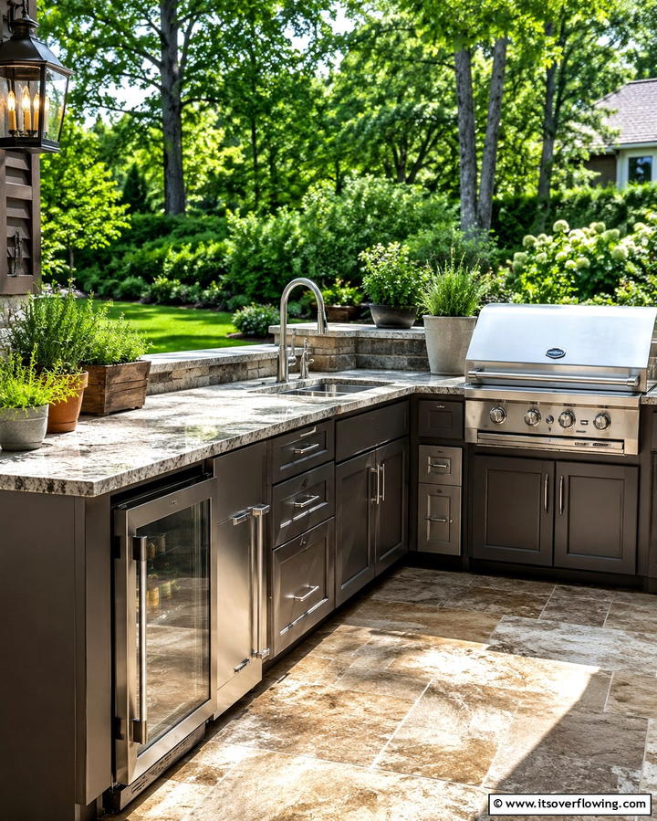 Utilizing a Corner Sink for Efficiency - 20 Functional L-Shaped Outdoor Kitchen Ideas for Entertaining