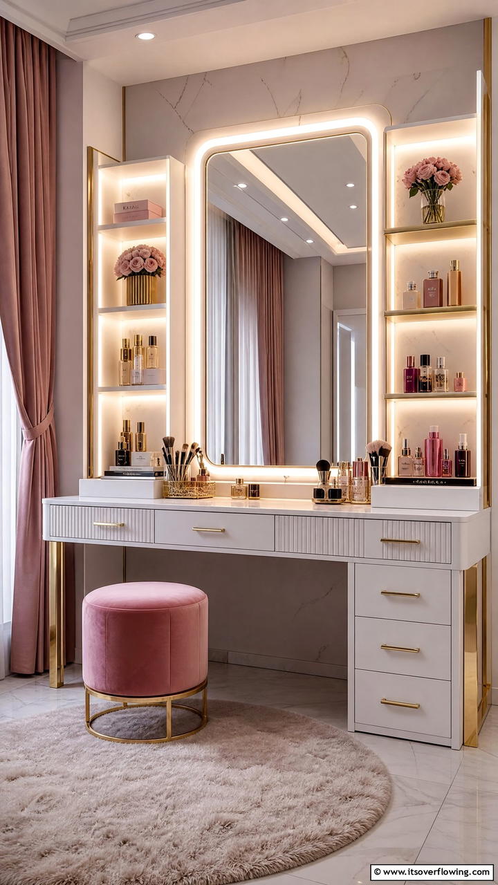 Vanity Table with Built in LED Lights - 25 Stunning Makeup Room Ideas for Every Style