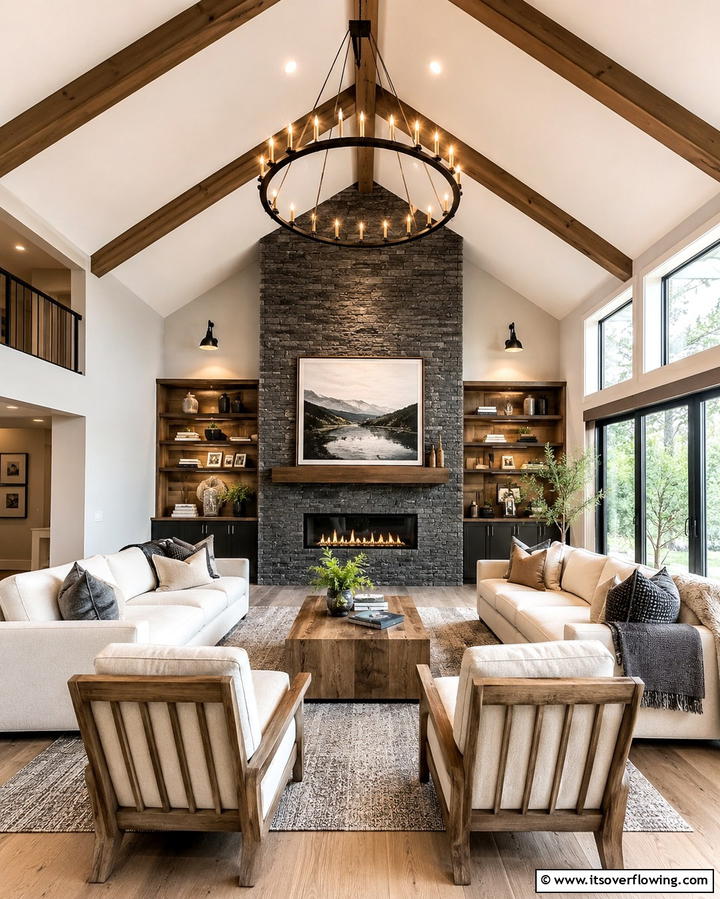 Vaulted Ceilings with Accent Walls - 25 Stunning Living Room Vaulted Ceiling Design Ideas