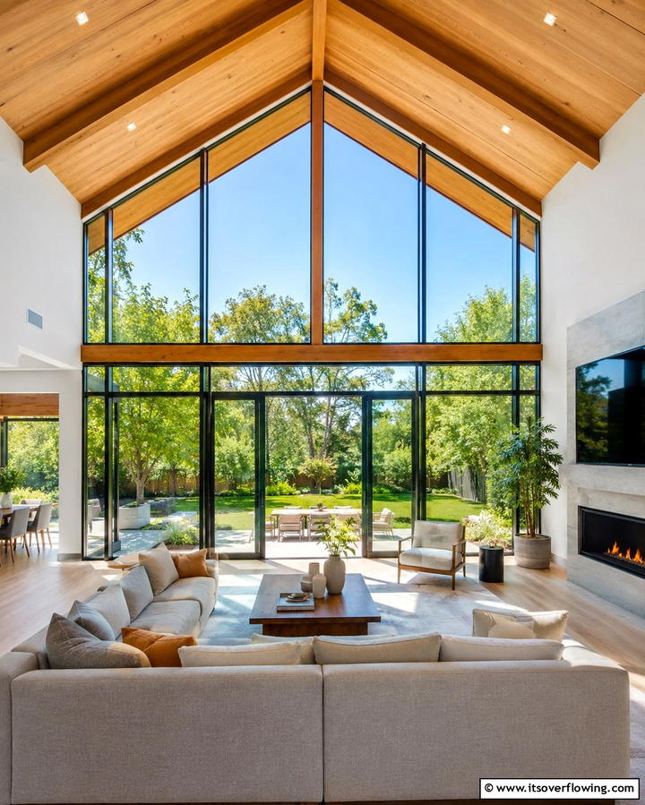 Vaulted Ceilings with Floor to Ceiling Windows - 25 Stunning Living Room Vaulted Ceiling Design Ideas
