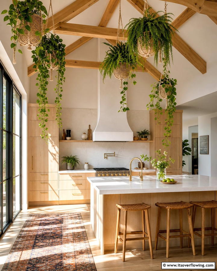 Vaulted Ceilings with Hanging Plants - 25 Vaulted Ceiling Kitchen Ideas for a Spacious Feel