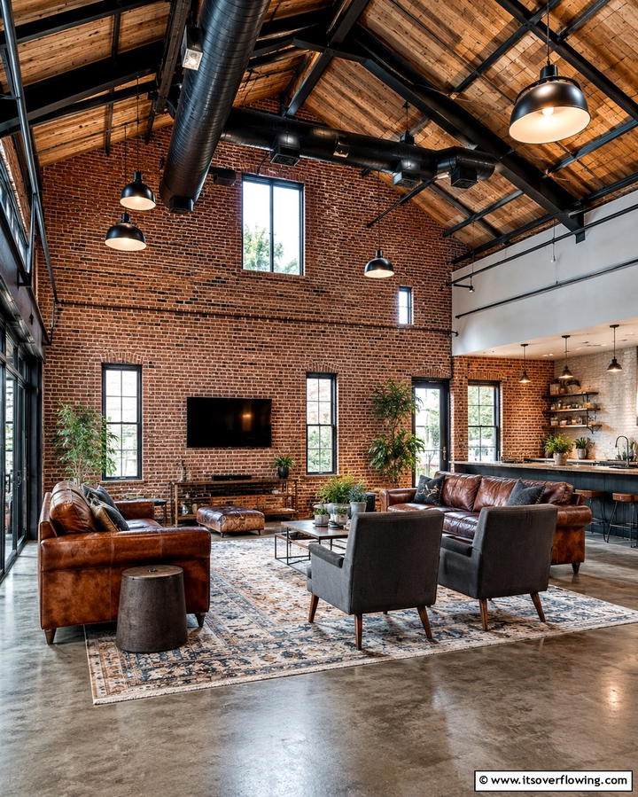 Vaulted Ceilings with Industrial Fixtures - 25 Stunning Living Room Vaulted Ceiling Design Ideas
