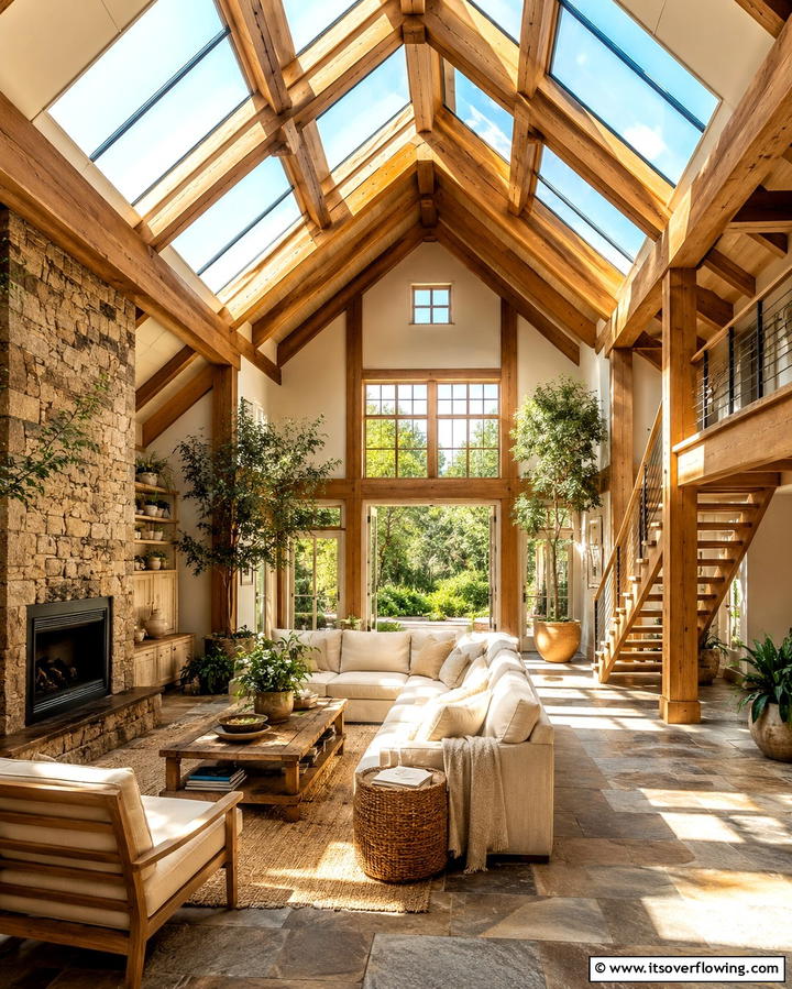 Vaulted Ceilings with Skylights - 30 Rustic Ceiling Ideas to Add Warmth to Any Room