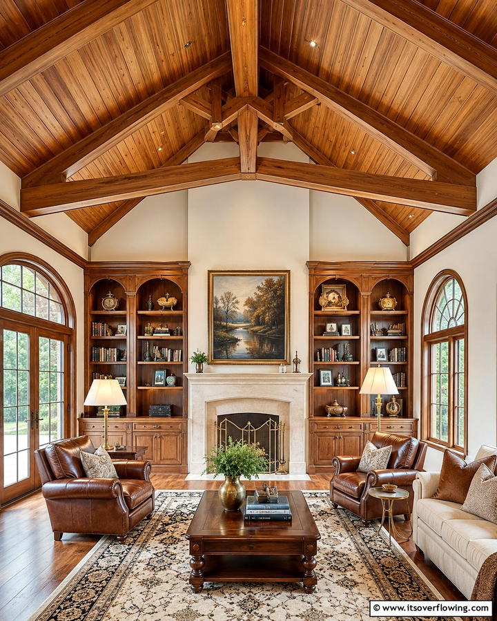 Vaulted Ceilings with Wooden Panels - 25 Stunning Living Room Vaulted Ceiling Design Ideas