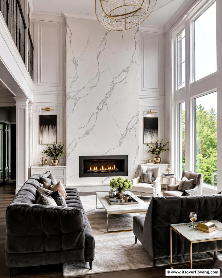 Veined Quartz for a Marble Like Appeal - 25 Quartz Fireplace Surround Ideas for a Sleek Look