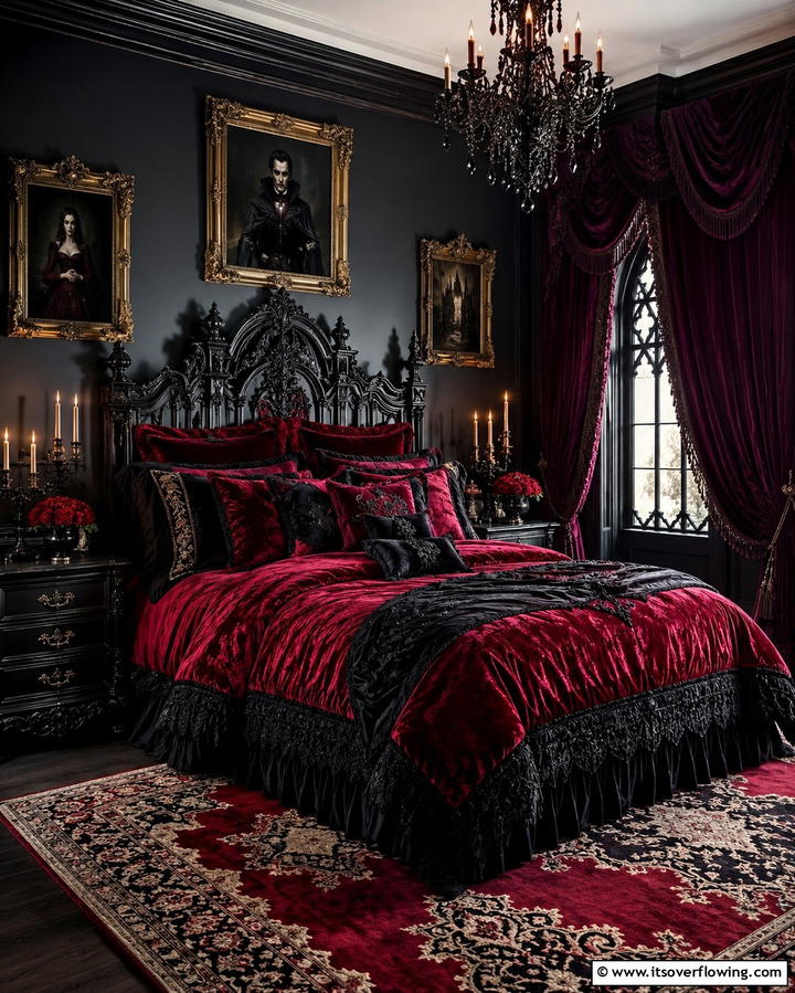 Velvet Bedding - 20 Vampire Bedroom Ideas for a Dark and Mysterious Vibe