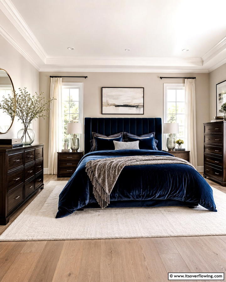 Velvet Blue Bedding - 25 Moody Blue Bedroom Ideas for a Relaxing Space