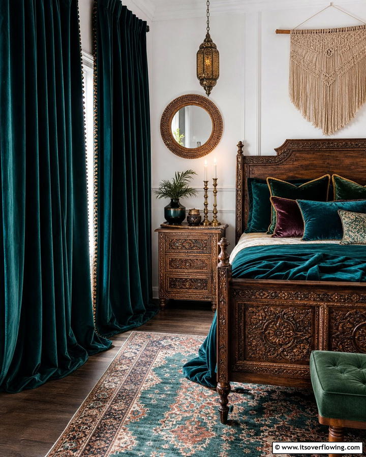Velvet Boho Drapes - 20 Boho Curtain Ideas to Enhance Your Home’s Style