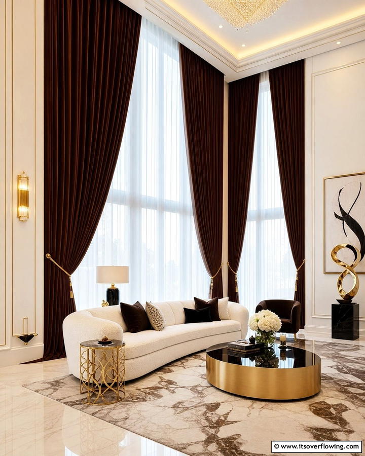 Velvet Brown Curtains for Luxurious Depth - 25 Brown Living Room Ideas for Warm and Cozy Vibes