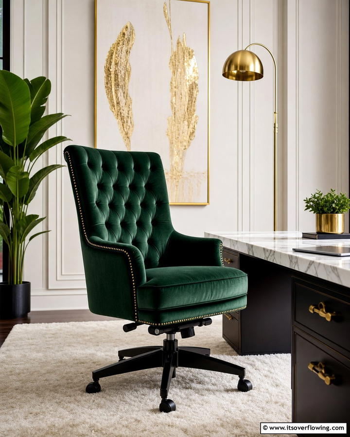Velvet Dark Green Office Chair for Comfort - 25 Dark Green Office Ideas for a Sophisticated Look