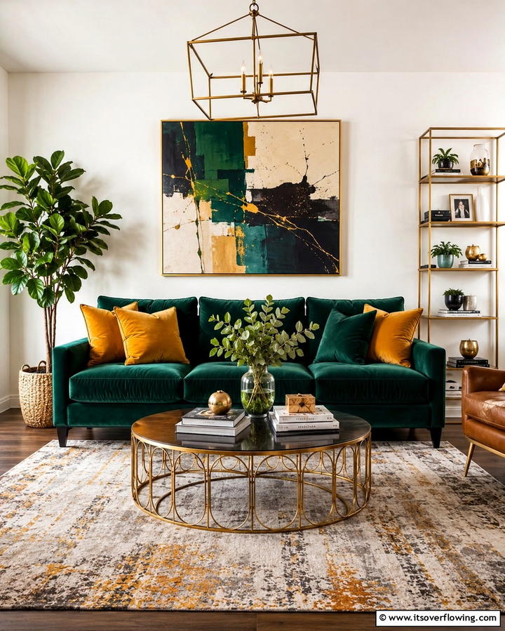 Velvet Dark Green Sofa for Comfort and Elegance - 30 Rich Dark Green Living Room Designs for Cozy Elegance