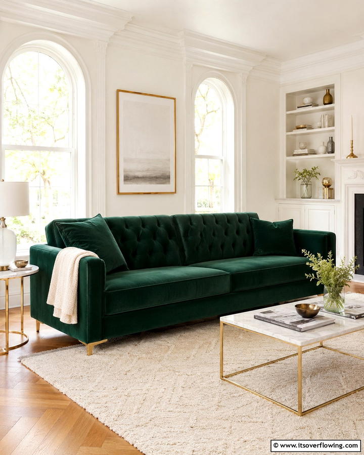 Velvet Dark Green Sofa - 30 Rich Dark Green Living Room Designs for Cozy Elegance