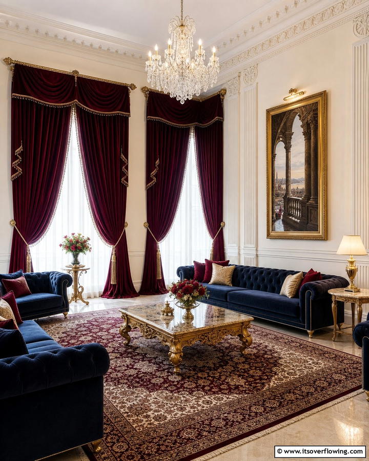 Velvet Drapes - 20 Royal Living Room Design Ideas for an Elegant Space