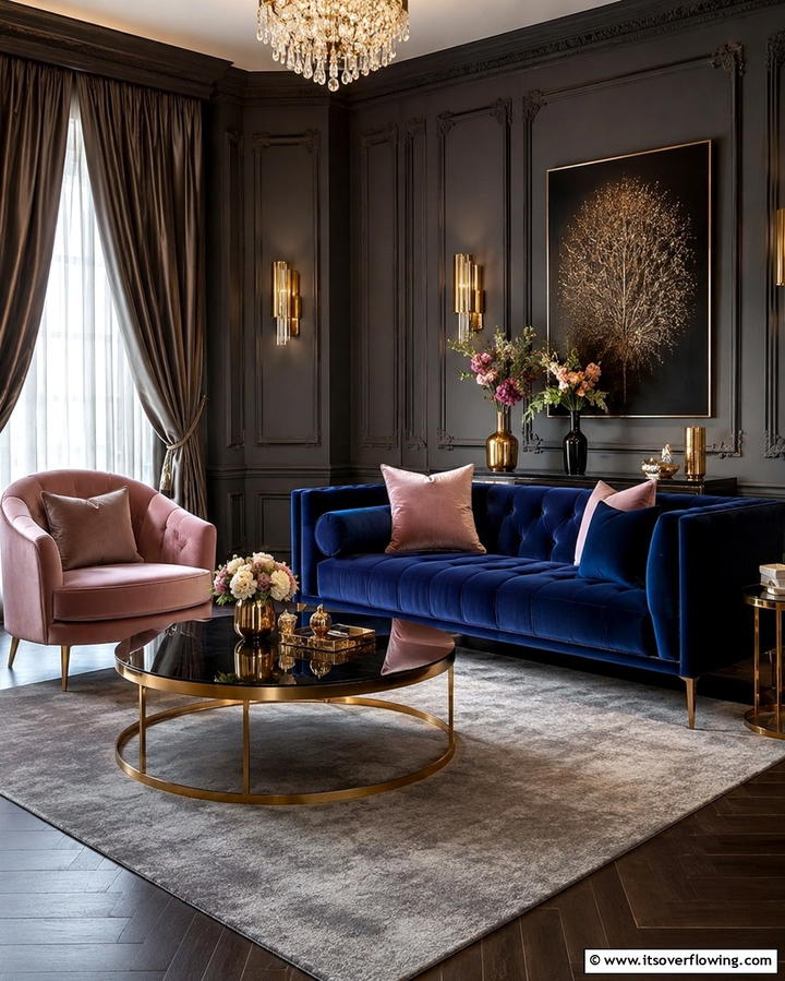 Velvet Elegance - 25 Pink and Blue Living Room Ideas for a Vibrant Space