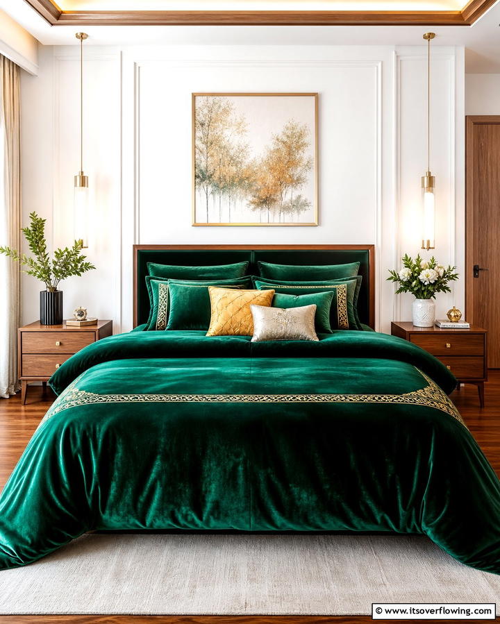 Velvet Emerald Green Bedding - 25 Emerald Green Bedroom Ideas for a Luxurious Feel