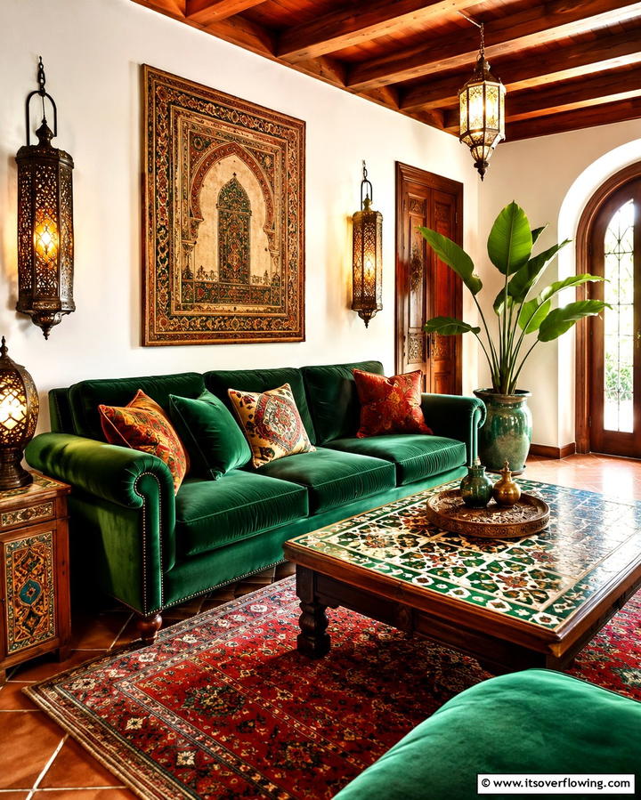 Velvet Furniture Accents - 25 Moody Boho Living Room Ideas for a Cozy Vibe