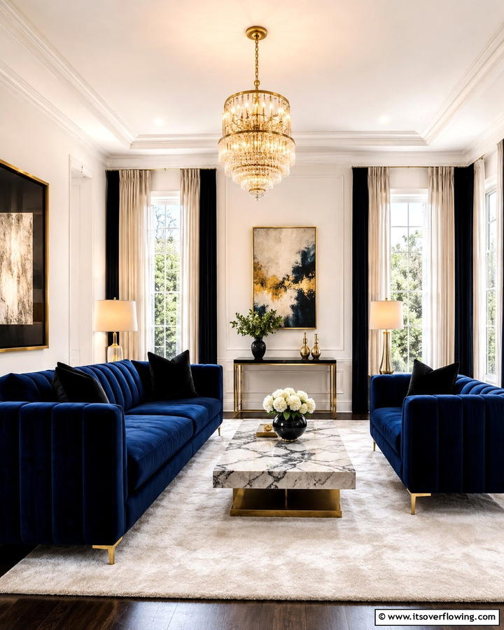 Velvet Furniture for Luxurious Comfort - 25 Bold Black and Blue Living Room Ideas for a Statement