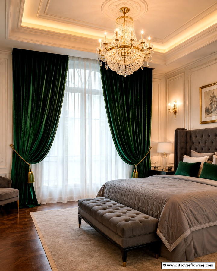 Velvet Green Curtains - 30 Green Bedroom Decor Ideas for Calming Retreats