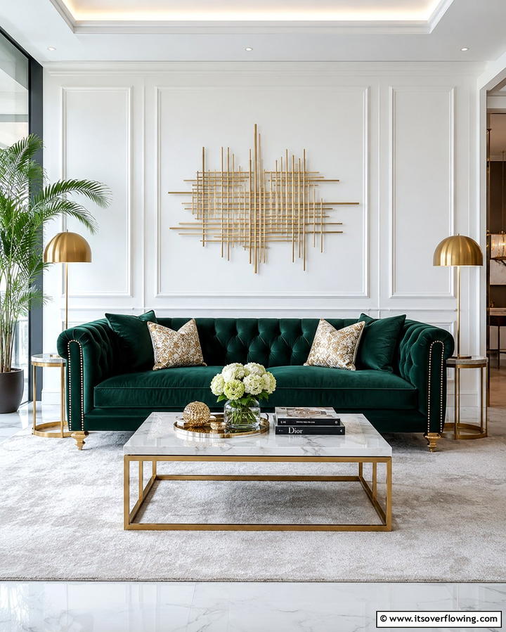 Velvet Green Sofa as a Statement Piece - 25 Green Living Room Ideas for a Fresh and Calming Space