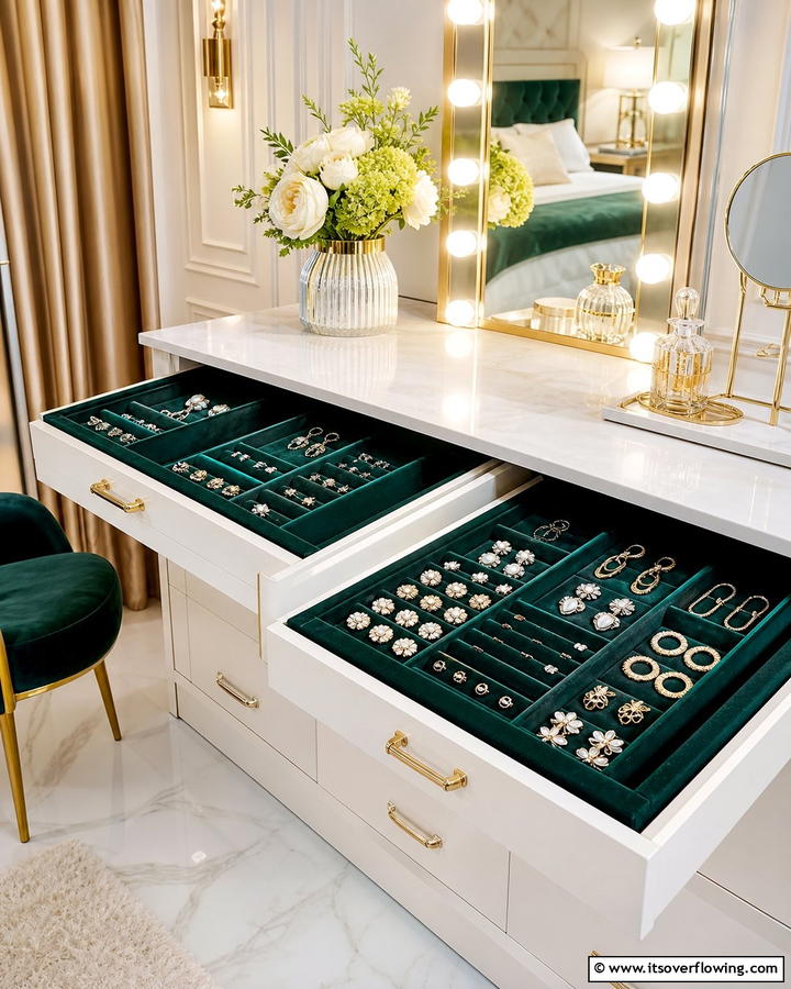 Velvet Jewelry Drawer Inserts - 20 Earring Storage Ideas to Keep Your Jewelry Organized