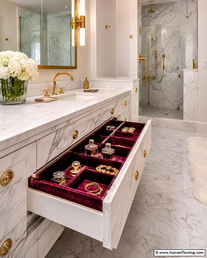 Velvet Liners for Delicate Items - 25 Bathroom Drawer Organization Ideas for a Clutter-Free Space