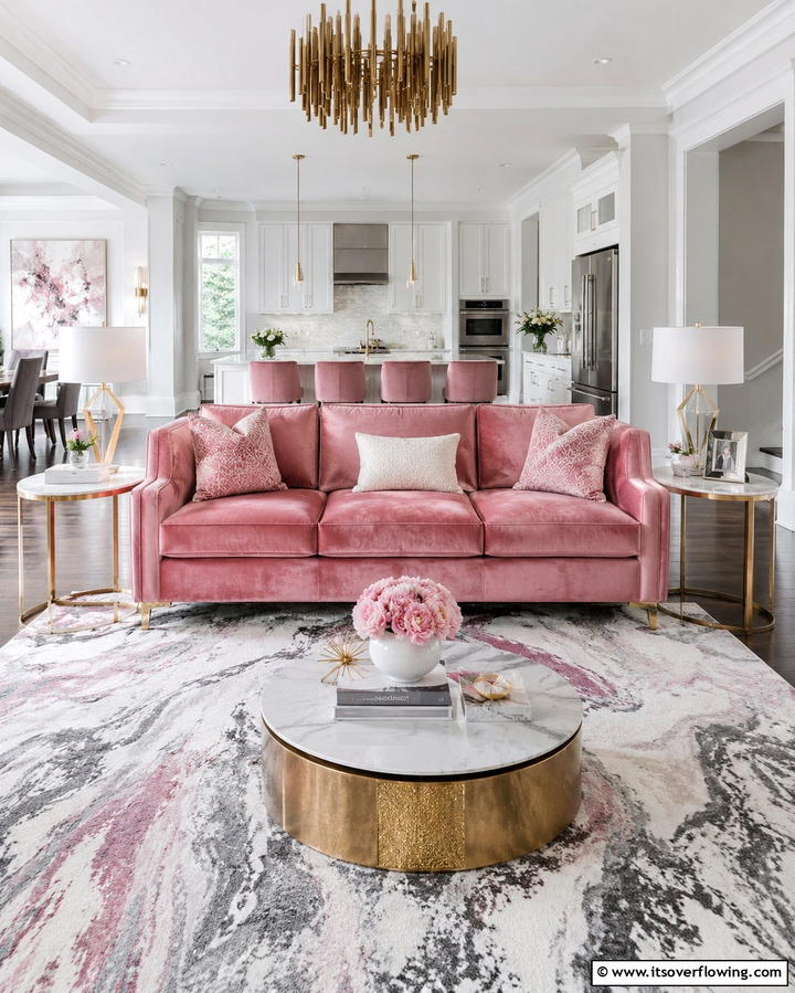 Velvet Pink Sofa for Luxurious Comfort - 30 Pink Living Room Ideas for Soft and Inviting Spaces