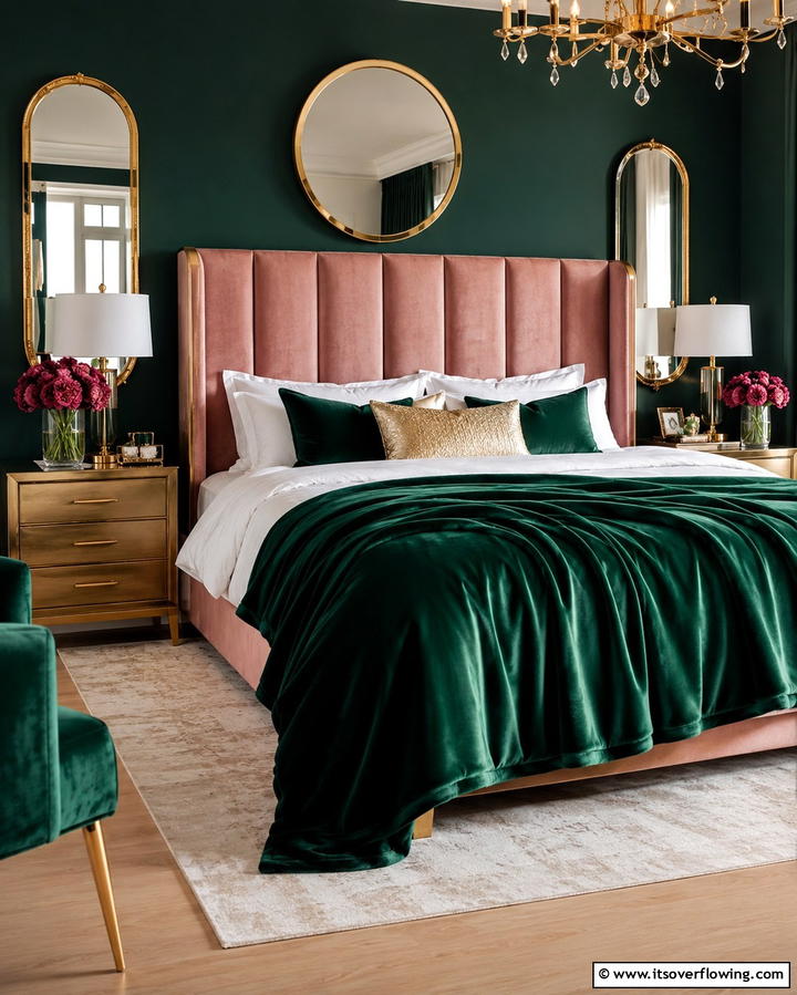 Velvet Textures for Luxury - 25 Pink and Green Bedroom Ideas for a Fresh Look