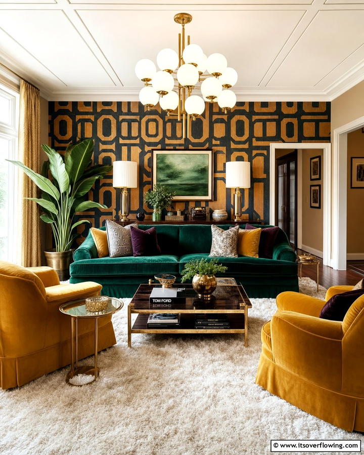 Velvet Upholstery - 25 Retro 70s Living Room Ideas for a Funky Vibe
