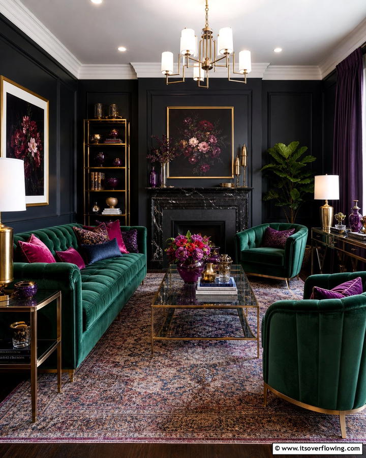 Velvet Upholstery - 25 Dark Living Room Ideas for a Moody and Chic Space