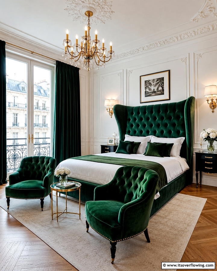 Velvet Upholstery - 25 Paris-themed Bedroom Ideas for a Romantic Retreat