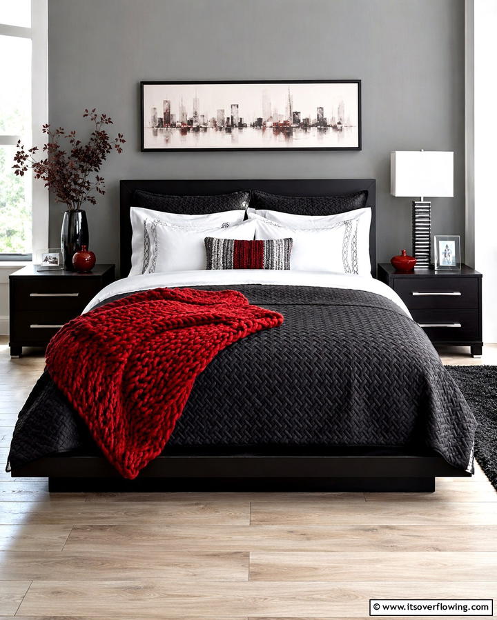 Velvet Upholstery - 25 Red Black and White Bedroom Ideas for a Bold Look