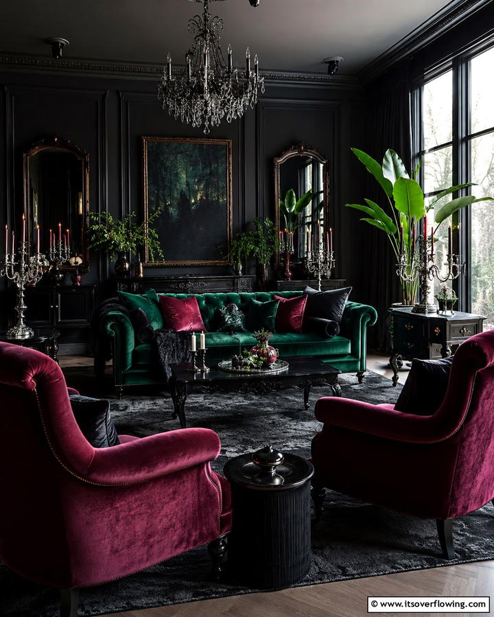 Velvet Upholstery for a Luxe Gothic Feel - 25 Gothic Boho Decor Ideas for a Unique and Eclectic Style