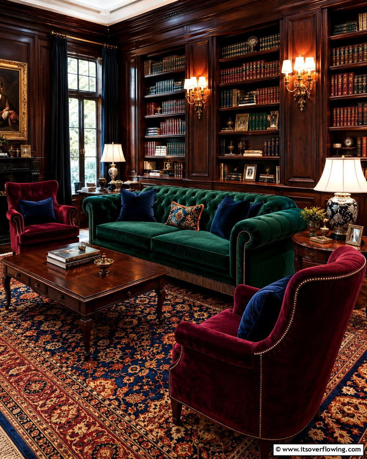 Velvet Upholstery for a Luxurious Touch - 25 Dark Academia Interior Design Ideas for Sophistication