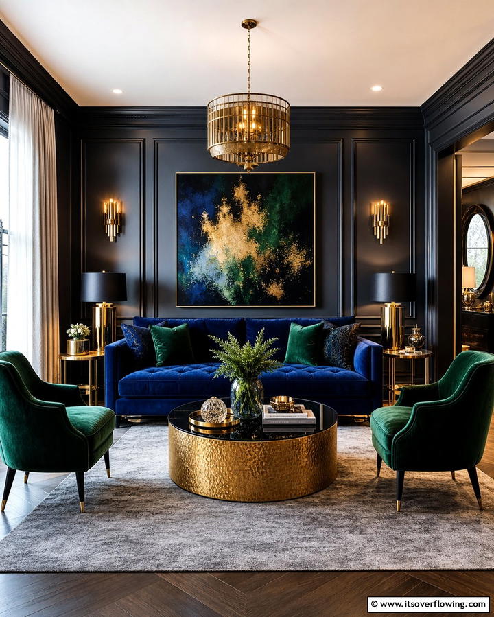 Velvet Upholstery for a Luxurious Touch - 25 Dark Living Room Ideas for a Moody and Chic Space