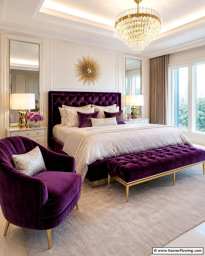 Velvet Upholstery in Purple Shades - 30 Dark Purple Bedroom Ideas for Dramatic Luxury Spaces