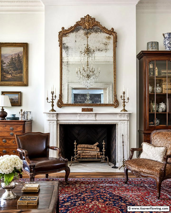 Venetian Mirror - 25 Mirror Over Fireplace Ideas to Elevate Your Space