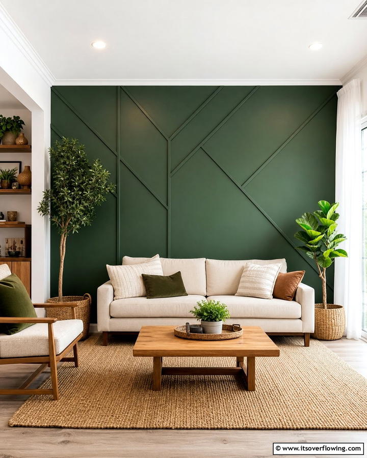 Verdant Living Room Statement - 21 Green Accent Wall Ideas for Bold and Serene Interiors