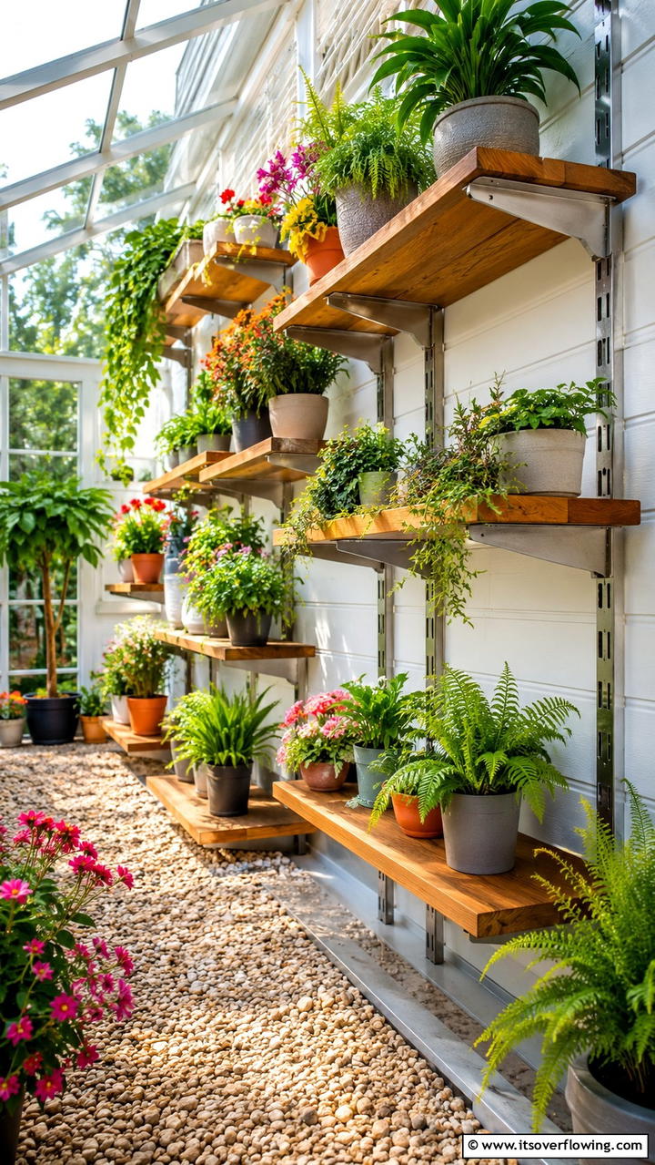 Versatile Adjustable Plant Shelves - 30 Greenhouse Shelving Ideas- Organized Plant Storage