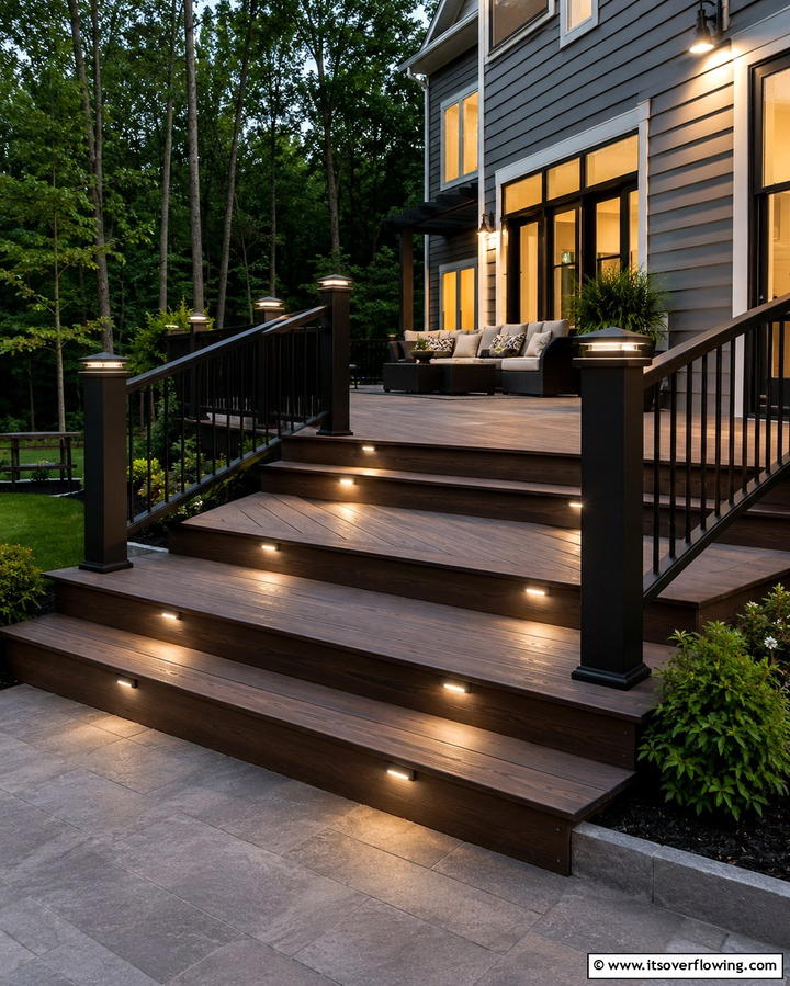 Versatile Black Accent Lighting - 30 Inviting Black Porch Ideas for a Modern Outdoor Oasis
