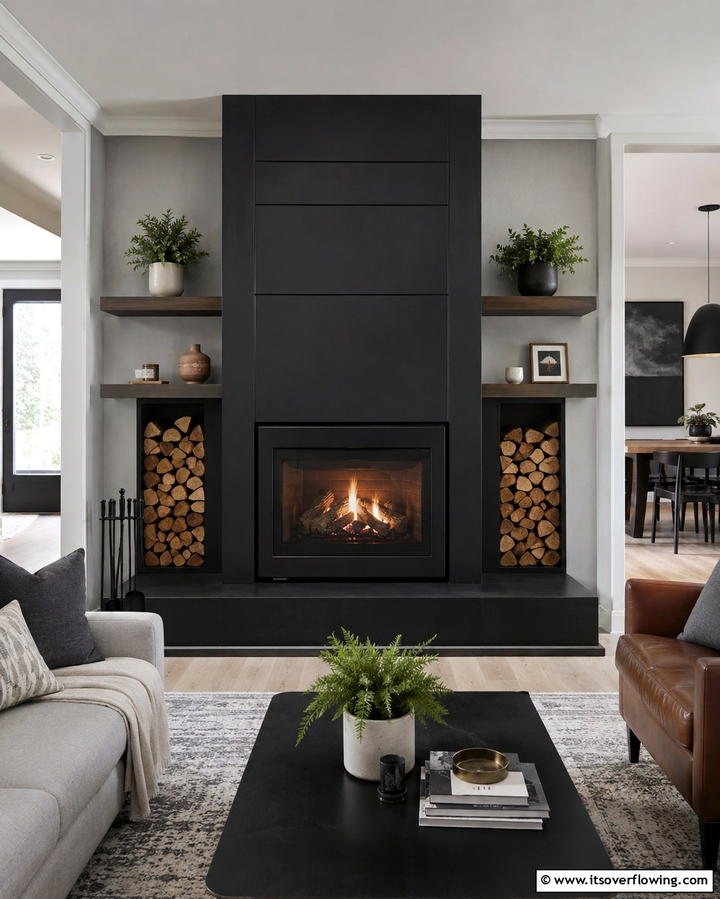 Versatile Dual Fuel Design - 30 Bold Black Fireplace Ideas to Elevate Your Living Room