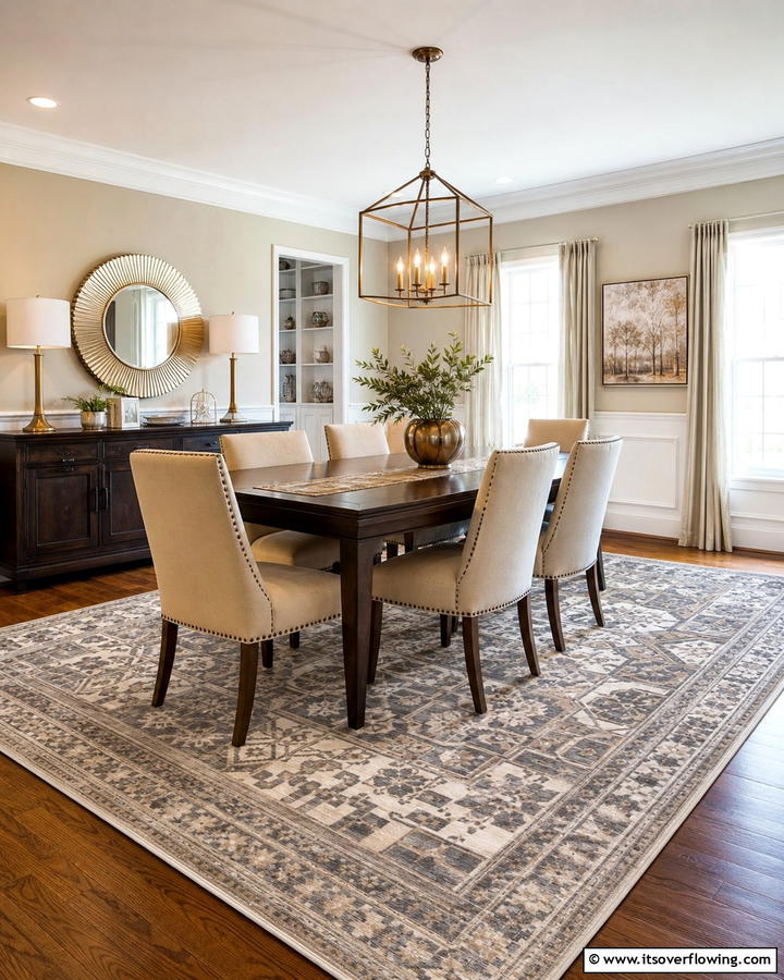 Versatile Floor Coverings - 30 Transitional Dining Room Ideas Blending Modern and Classic