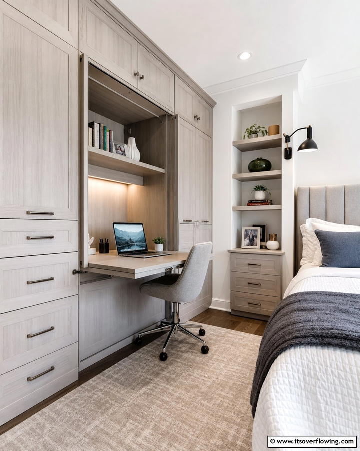 Versatile Hidden Desk Solutions - 21 Functional Bedroom Office Ideas for Productive Spaces
