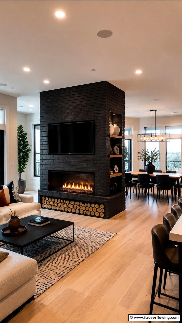 Versatile Multifunctional Black Brick Fireplace - 30 Black Brick Fireplace Ideas for Dramatic Focal Points