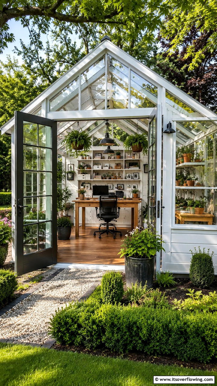 Versatile Outdoor Office and Studio - 30 Greenhouse and Shed Combo Ideas- Space-Saving Designs