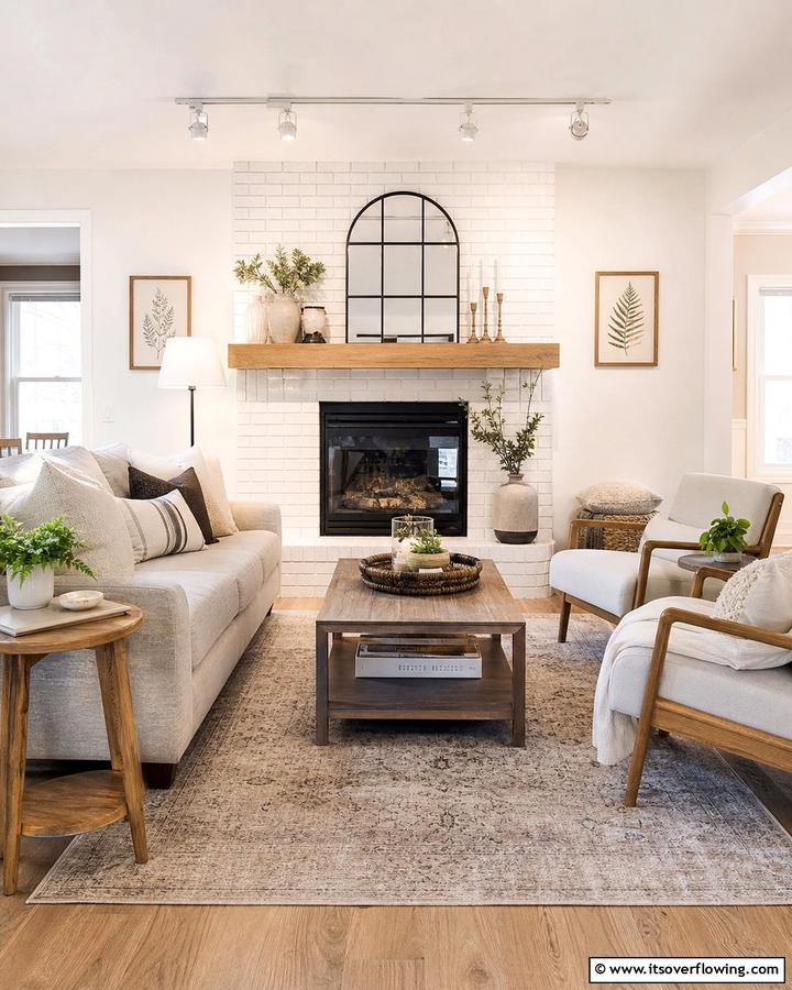Versatile White Brick Centerpiece - 30 White Brick Fireplace Ideas for Timeless Living Rooms