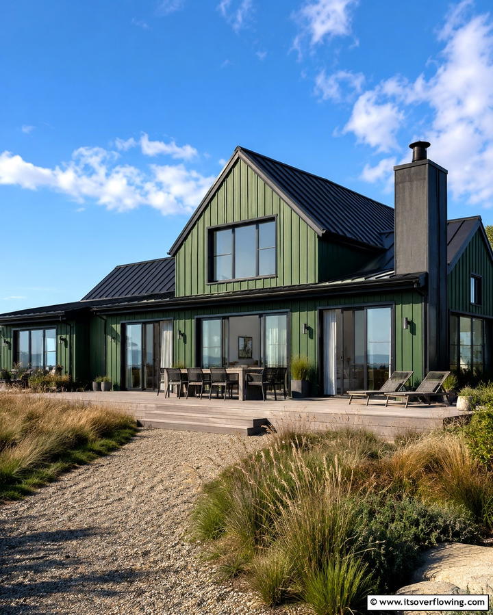 Versatility Across Architectural Styles - 25 Forest Green House With Black Trim Ideas- Bold & Modern