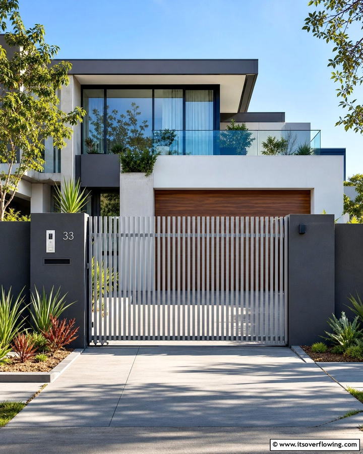 Vertical Aluminum Slat Gate - 20 Front Door Gate Ideas to Enhance Your Home’s Curb Appeal