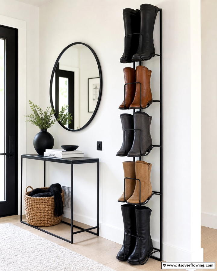 Vertical Boot Rack for Space Optimization - 25 Creative Boot Storage Ideas for Organized Homes